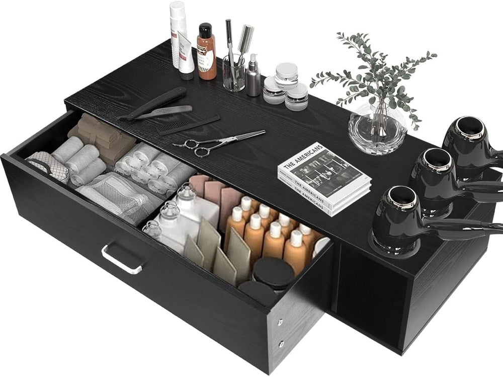 4ever2buy Wall Mount Salon Station, Black Barber Station Organizer with Drawe...