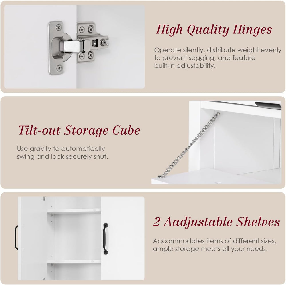 Spirich Over The Toilet Storage Cabinet with Doors and Tilt-Out Cube, White
