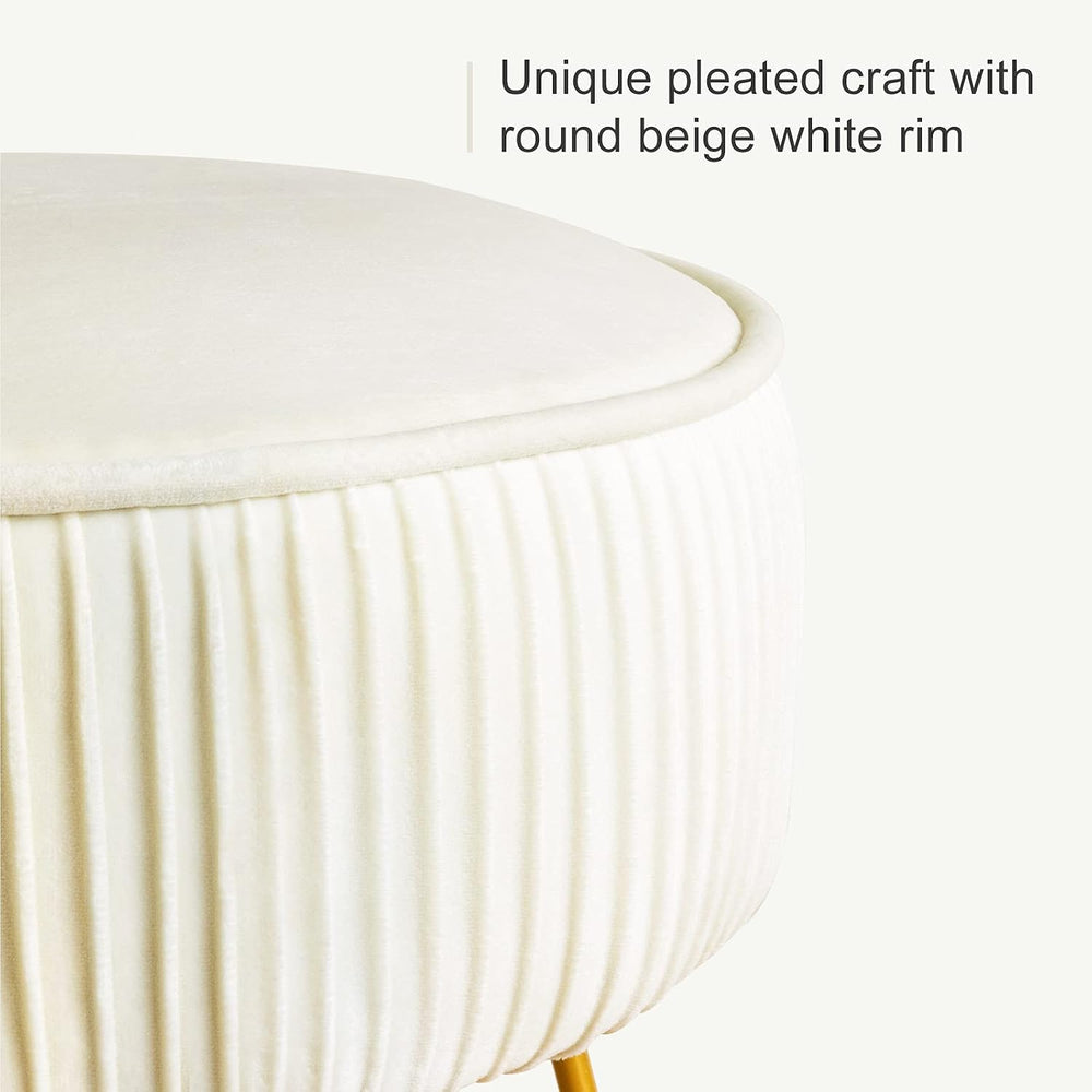 LUE BONA Pleated Vanity Stool, Velvet Upholstered Vanity Stool for Makeup Roo...