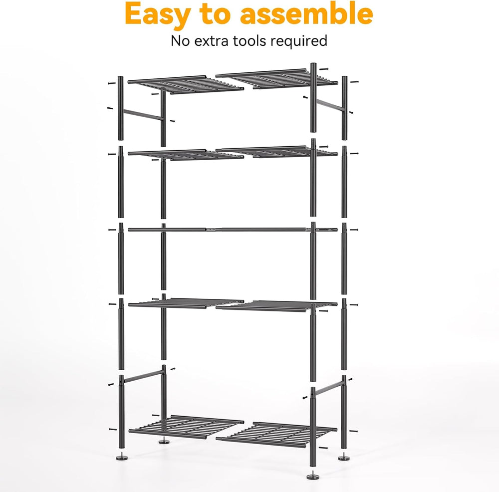 5 Tier Shelf Organizer Rack, Metal Shelving Unit with Adjustable Leveling Fee...