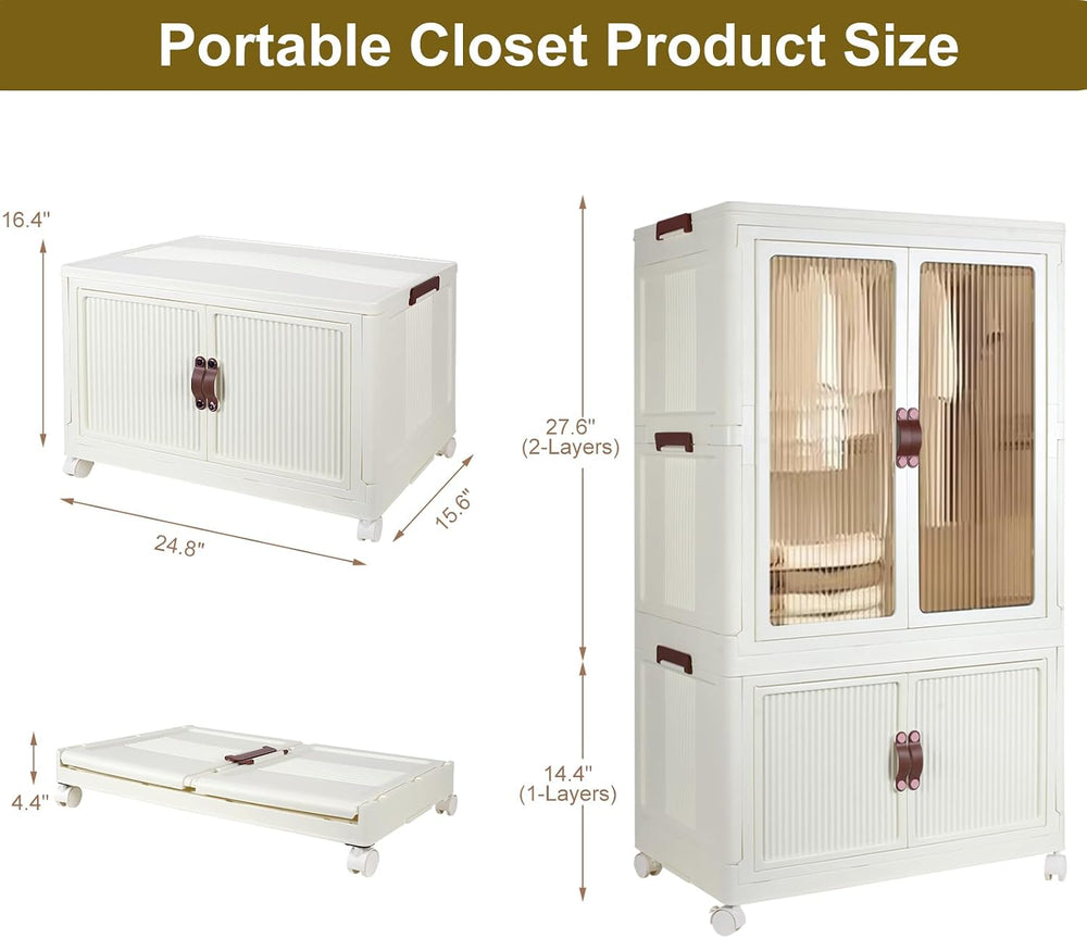 Portable Closet Wardrobe, Folding Storage Bins with Lid, Stackable Storage Bo...