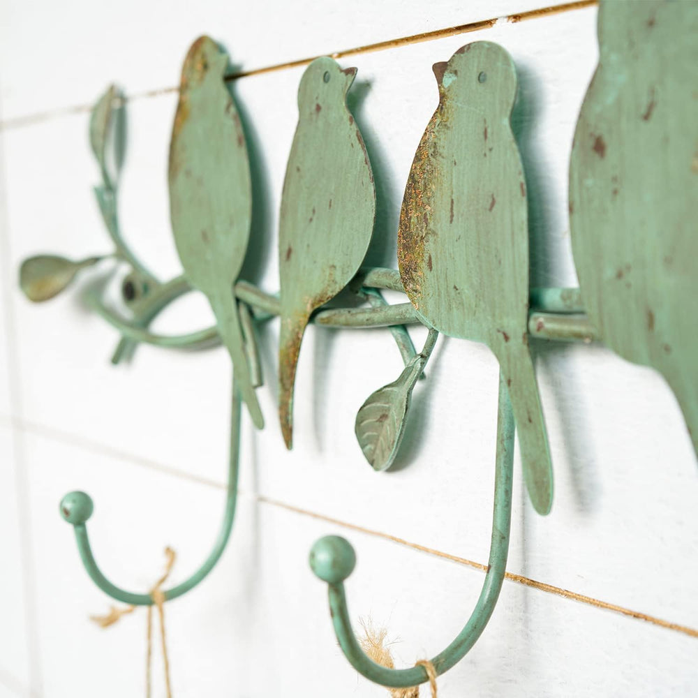 Vintage Metal Wall Mounted Coat Rack with 3 Hooks, Birds on Tree Branch Hange...