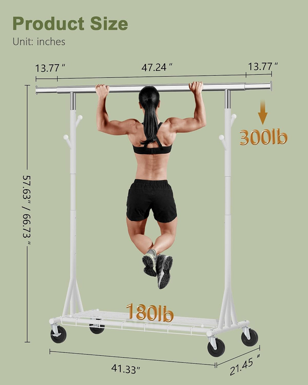 Hoctieon 1-Minute Assembly Clothes Rack, 480 lbs Heavy Duty Rolling Clothing ...