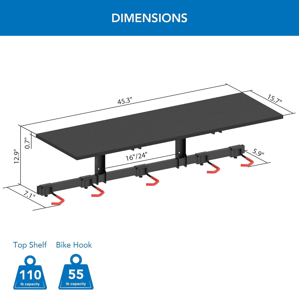 Mount-It! WheelsUp Bike Storage Rack with Shelf | Wall Mounted Garage Organiz...