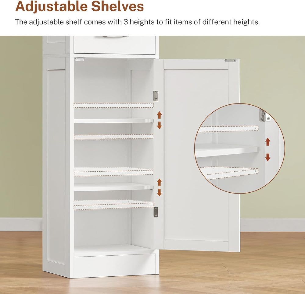 Tall Storage Cabinet with Door Shelves & Drawer, Kitchen Pantry Cabinet