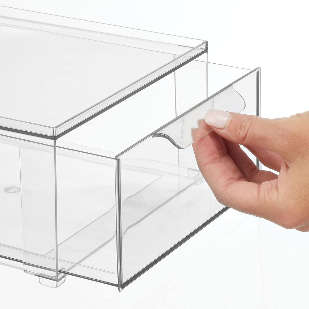 mDesign Plastic Stackable Bathroom Storage Organizer Bin Containers with Fron...