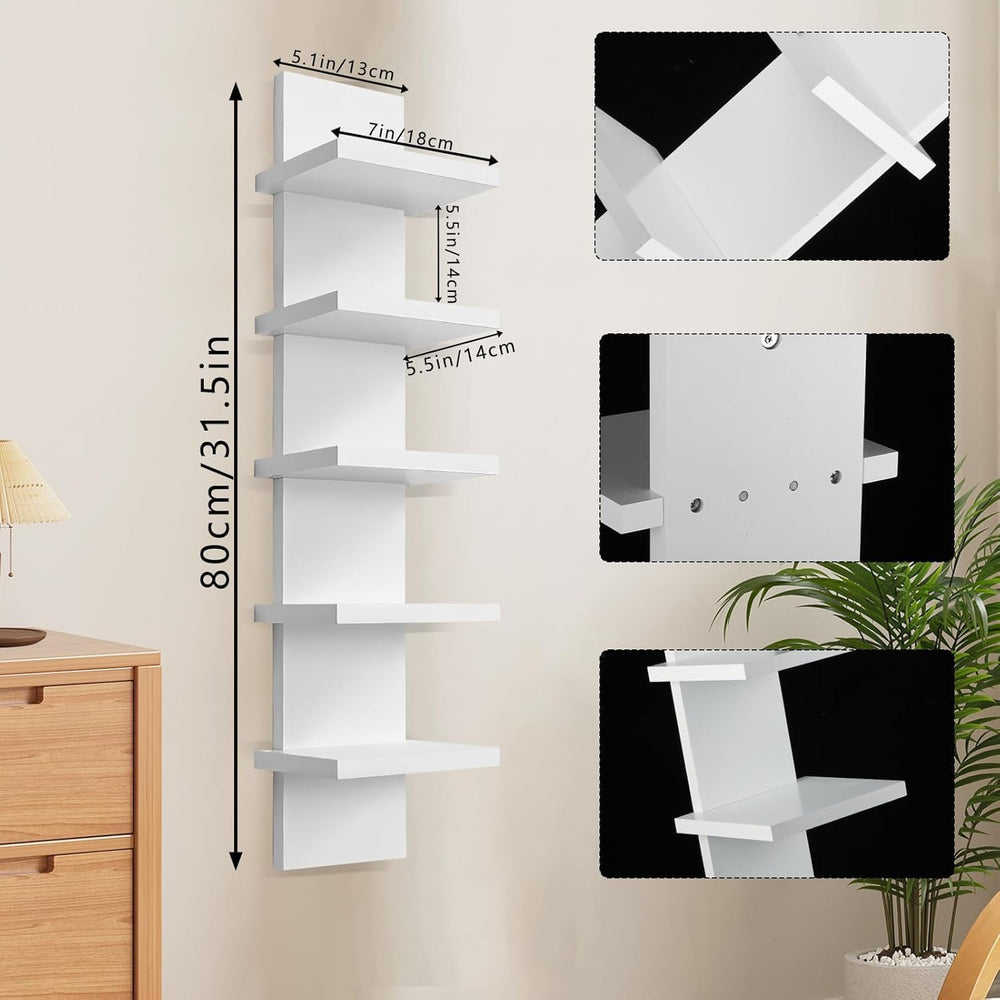 5 Tier Wall Shelf Unit - Lack Floating Shelf White，2 Pack - Narrow Smooth Lam...