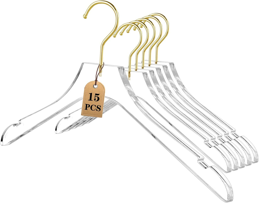 Besser 15 Pack Acrylic Hangers with Gold,Acrylic Clear Hanger,Premium Crystal...