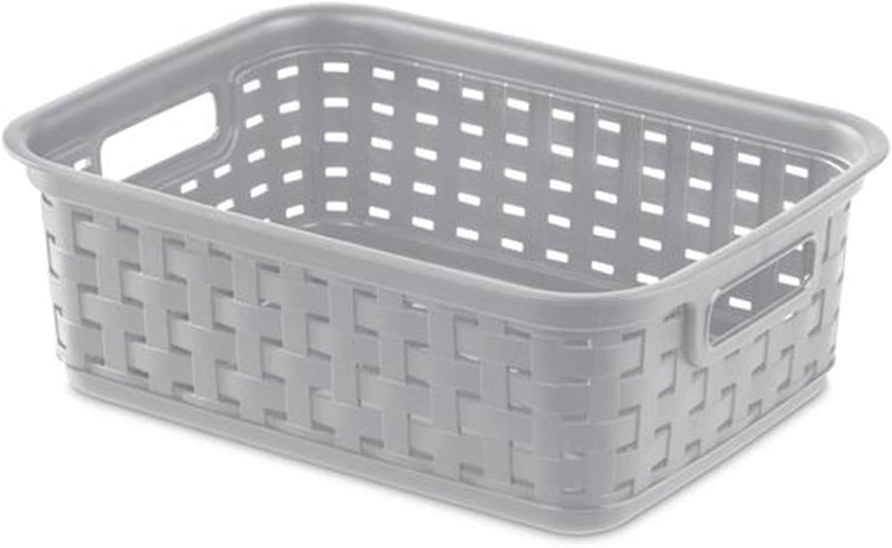 Sterilite 11 Inch Small Weave Open Bin Wicker Storage Basket Home Organizer T...