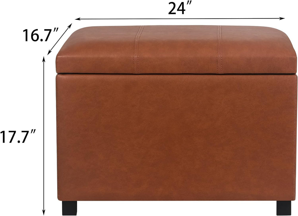 Asense 24-Inch Storage Ottoman Bench,Foot Stool Ottoman with Storage, Faux Le...