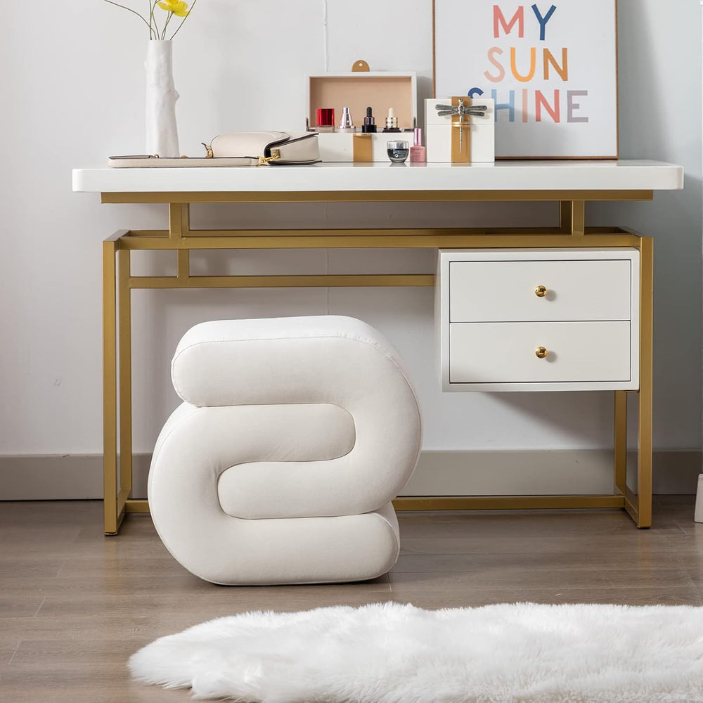 KIVENJAJA Velvet Vanity Stool, Modern S-Shaped Pouf Ottoman Footrest Makeup C...