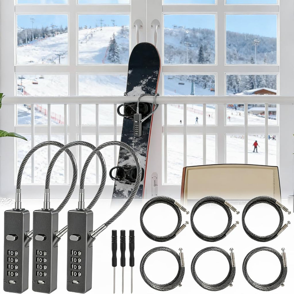 3Pack Wire Padlock Snowboard Lock, Combination Cable Lock, 4-Digit Ski Lock w...