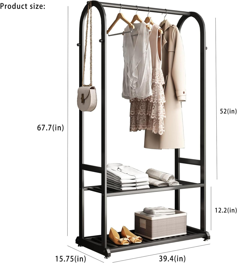 Freestanding Clothing Rack,Metal Garment Rack with Bottom Shelves and 6 Side ...