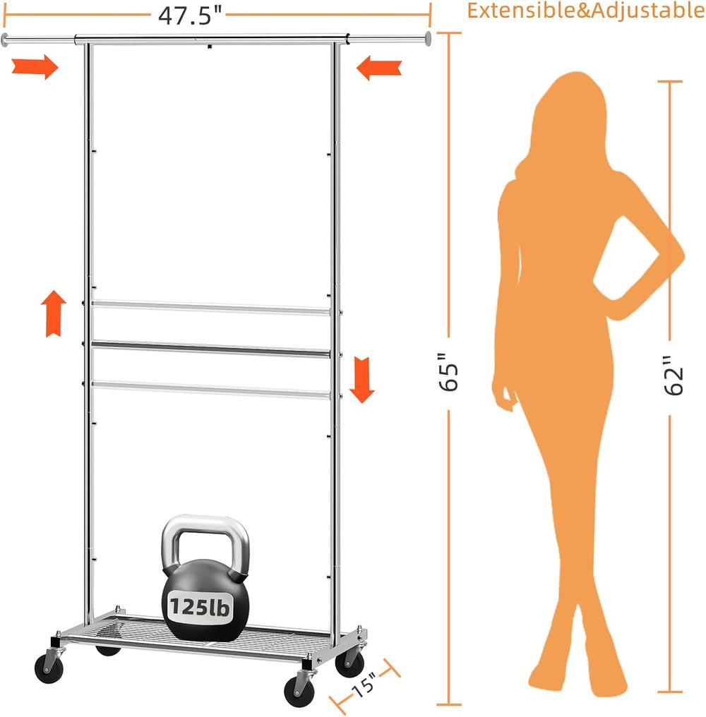 Simple Trending Clothing Garment Rack, Extendable Clothes Rack, Chrome