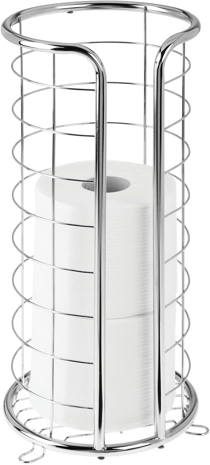 mDesign Metal Free Standing Toilet Paper Organizer Stand - 3 Rolls of Jumbo T...