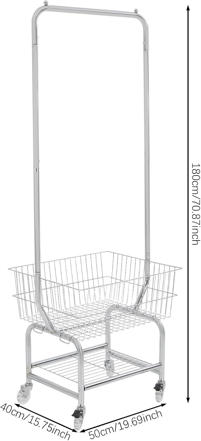 Wire Laundry Cart, Commercial Laundry Basket with Rack and Wheels