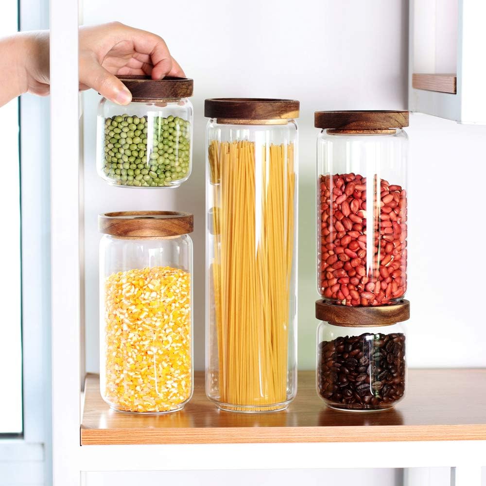 Glass Canisters Set of 5 for the kitchen, Glass Storage Container jars with A...