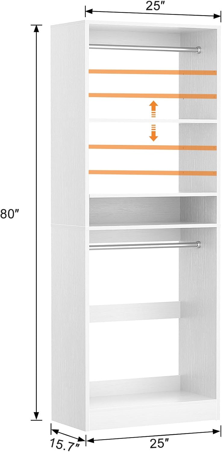 Unikito 25" Closet System with Hanging Rods, Adjustable Closet Organizer
