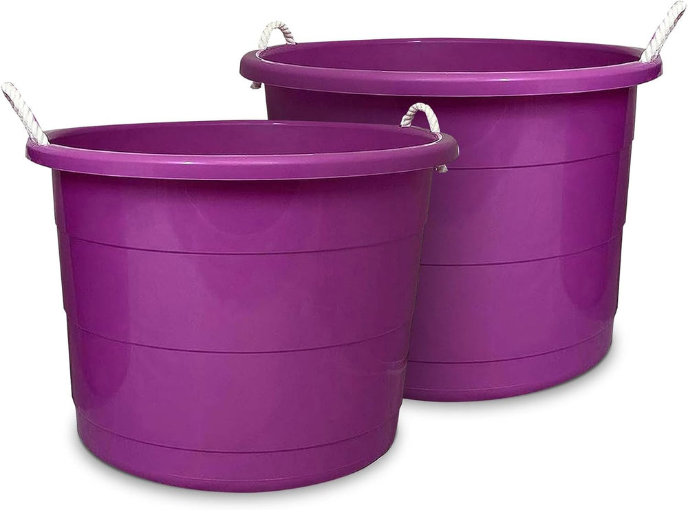 HOMZ Utility Tub, Storage Bucket with Rope Handles, 18 Gal, Purple, 2 Pack
