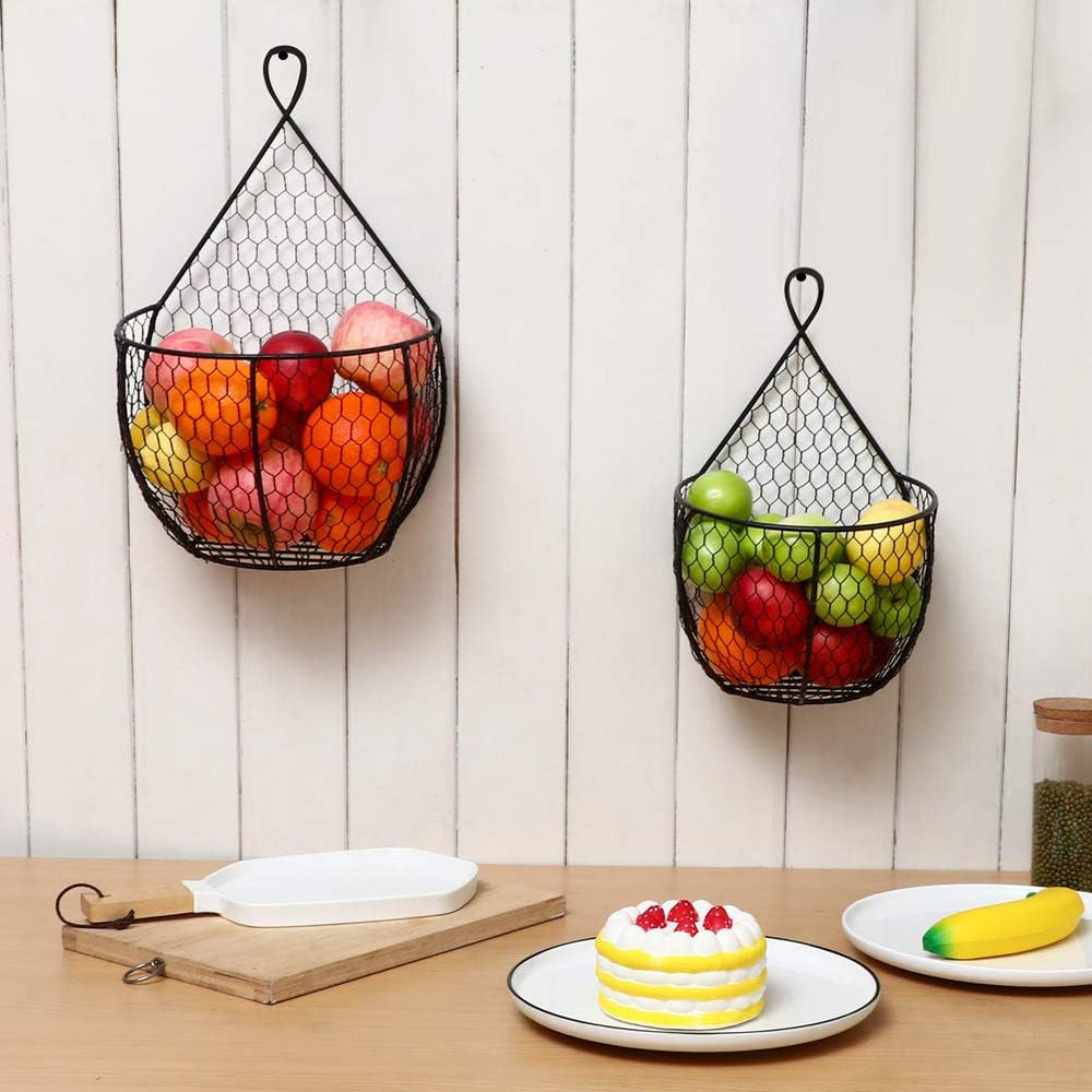 ERYTLLY Metal Fruit And Vegetable Storage Hanging Basket Wall Mounted, For Ki...