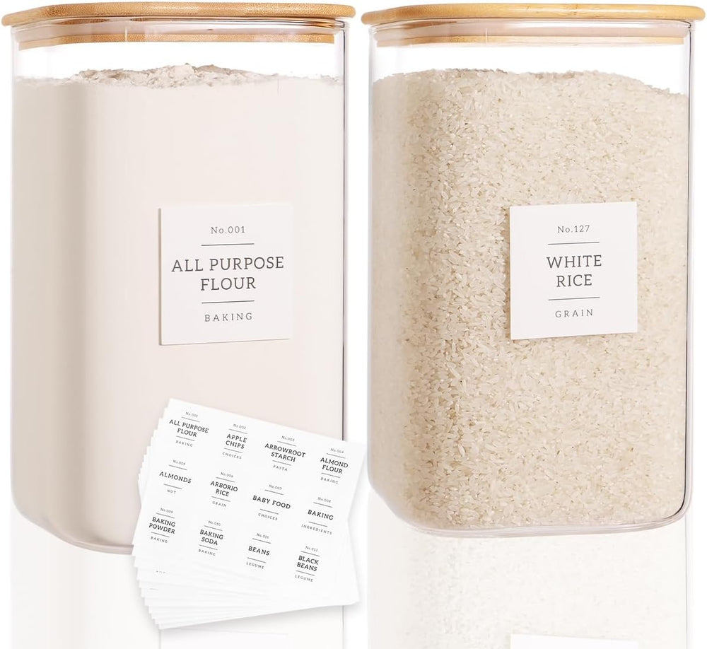 CZZGSM 2 Pack Square Glass Flour and Sugar Containers with 132 Kitchen Pantry...