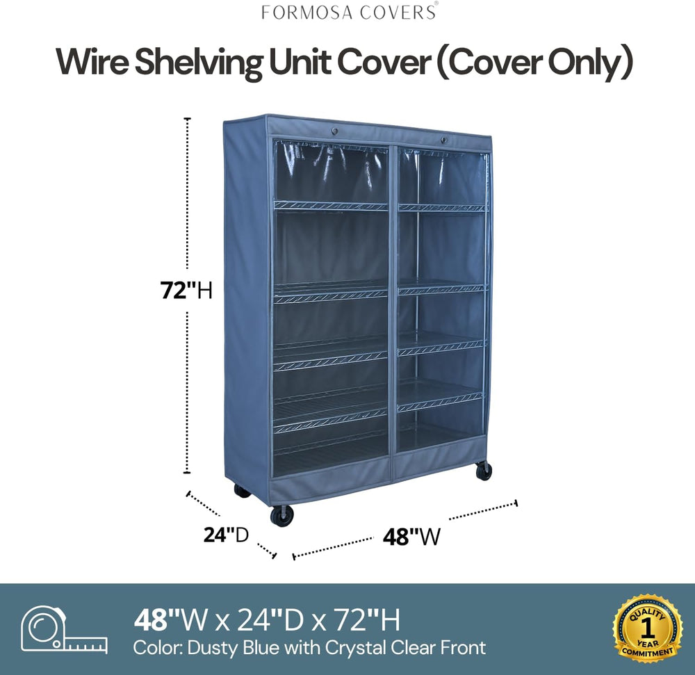 Formosa Covers Premium Clear Front Wire Shelf Cover Dusty Blue - Heavy-Duty S...