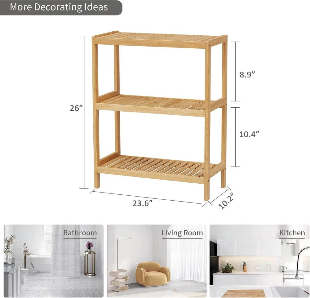 Bamboo Bathroom Shelf, Multifunctional Storage Shelf, 3-Tier