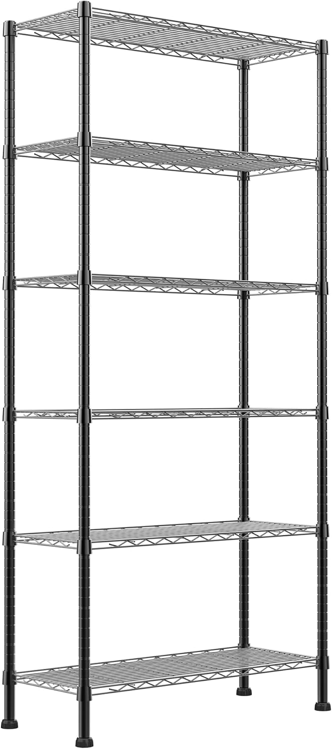 REGILLER 6-Wire Shelving Metal Storage Rack Adjustable Shelves,Standing Storage Shelf Units for Laundry Bathroom Kitchen Pantry Closet(Black,14.1" D x 30" W x 80" H)