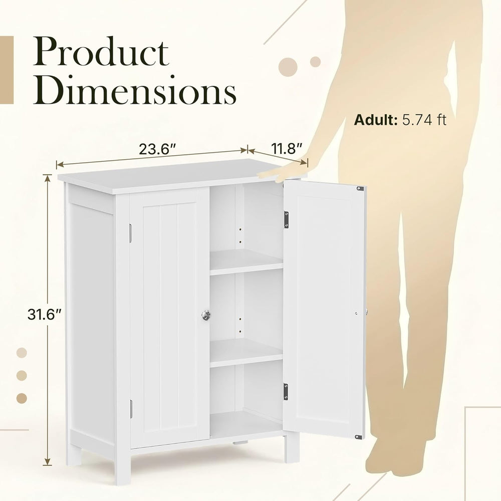 ZENY Bathroom Floor Storage Cabinet with Double Door + Adjustable Shelf, Wood...