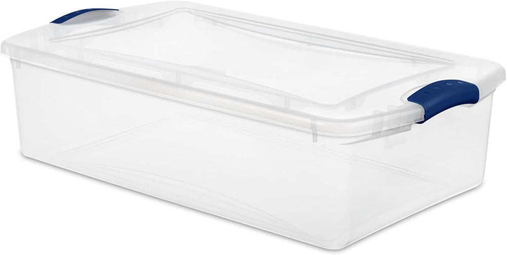 (2 Pack) 32 Quart Clear Plastic Storage Bins with Lids and Blue Latches, Stac...