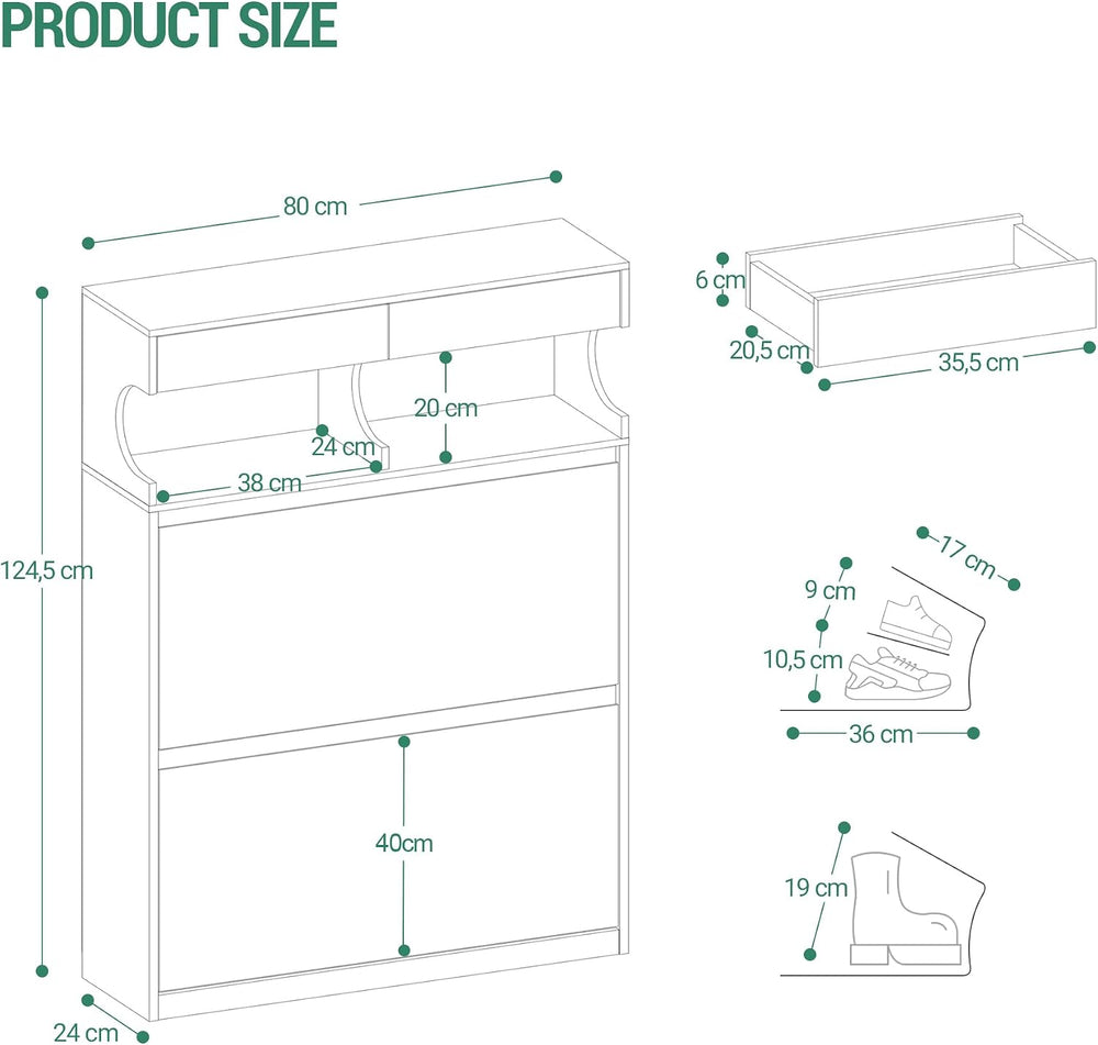 Hzuaneri Shoe Cabinet, Narrow Hidden Shoe Storage Cabinet for Entryway