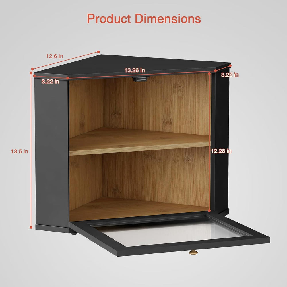 Goozii Corner Bread Box 2 Tier, Double Layer Black Breadbox for Countertop