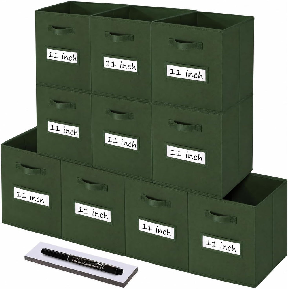 Storage Bins,11" Cube Storage Bin with Labels,10pcs,Dark Green