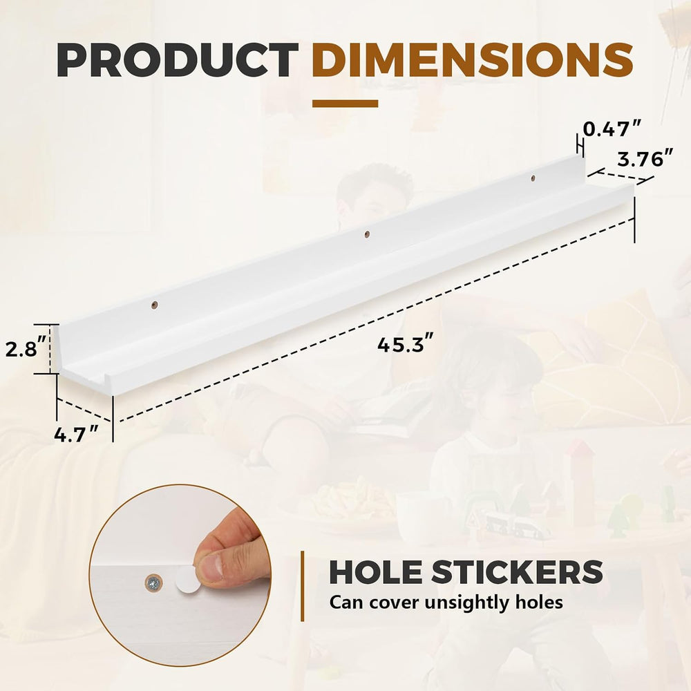 Muzilife 45.3" Large Floating Shelves Wood Wall Shelf with Lip, 2Pcs, White