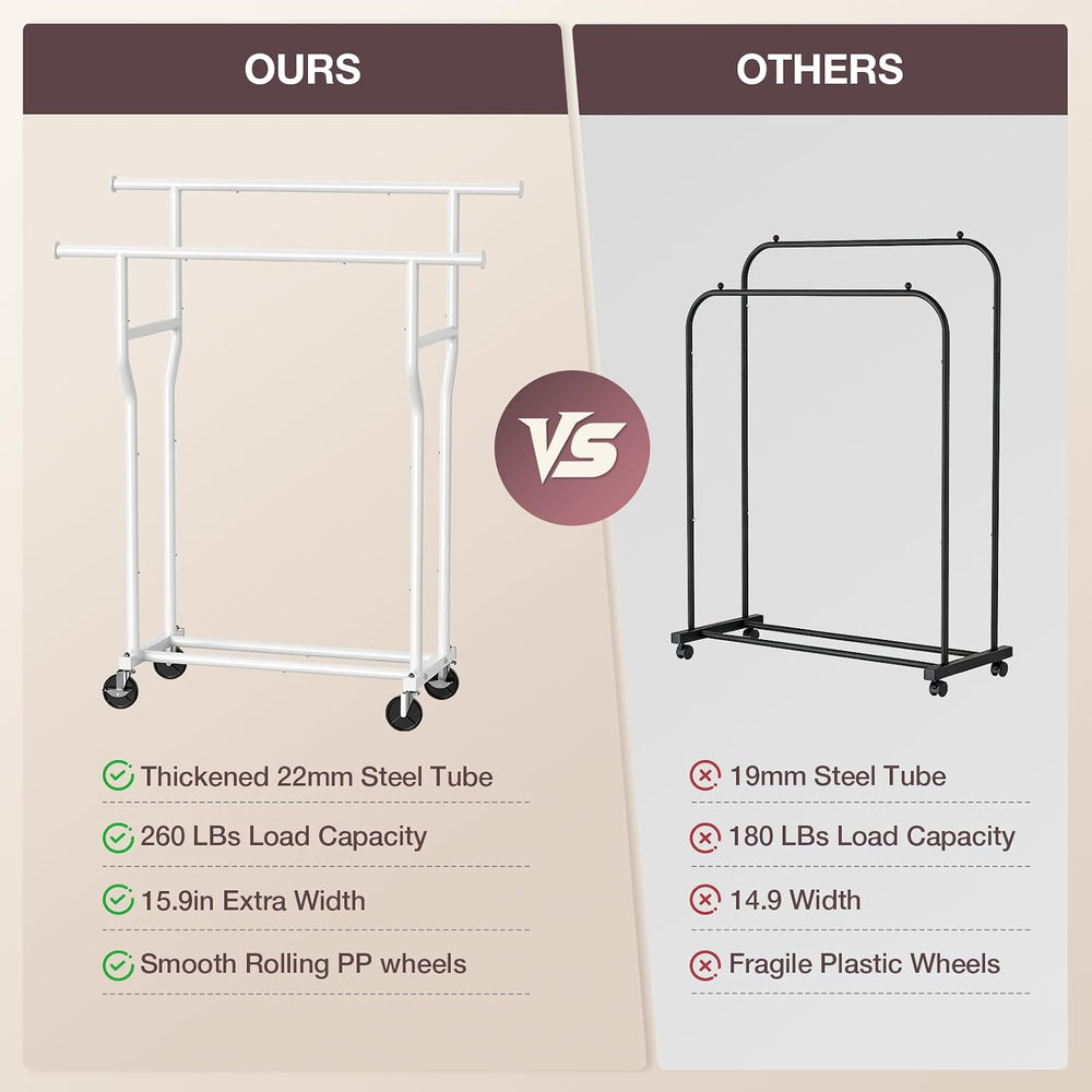 Clothes Rack, Double Rods Rolling Clothing Rack for Hanging Clothes Load 260 ...
