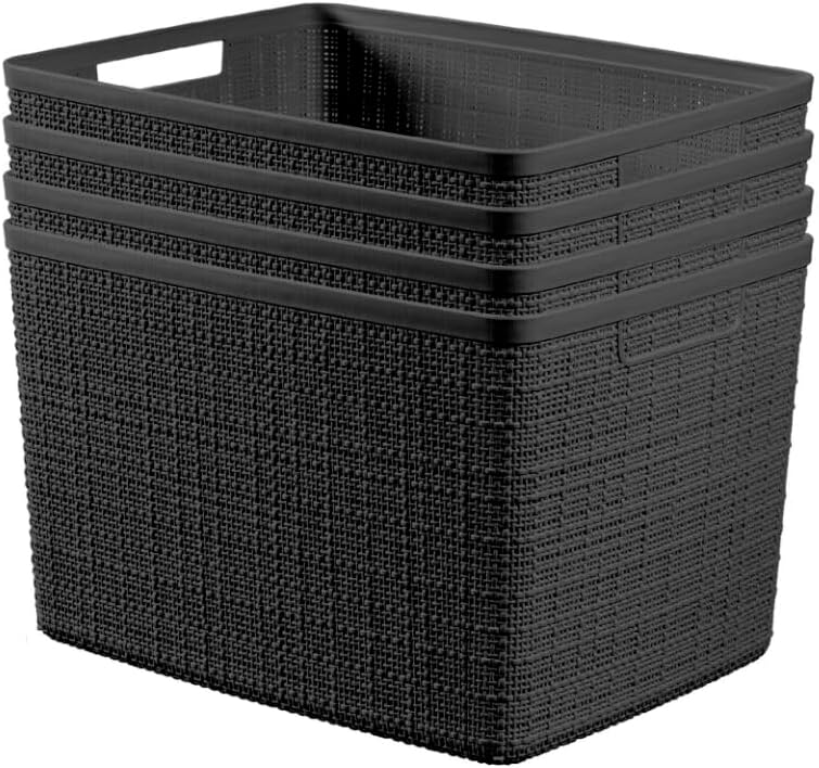 Curver Set of 4 Large 20L Jute Decorative Plastic Organization and Storage Ba...