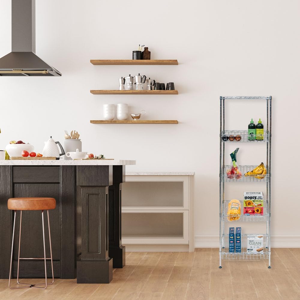 SI Shelving Inc. 14" d x 18" w x 60" h 5-Tier Chrome Wire Bask...