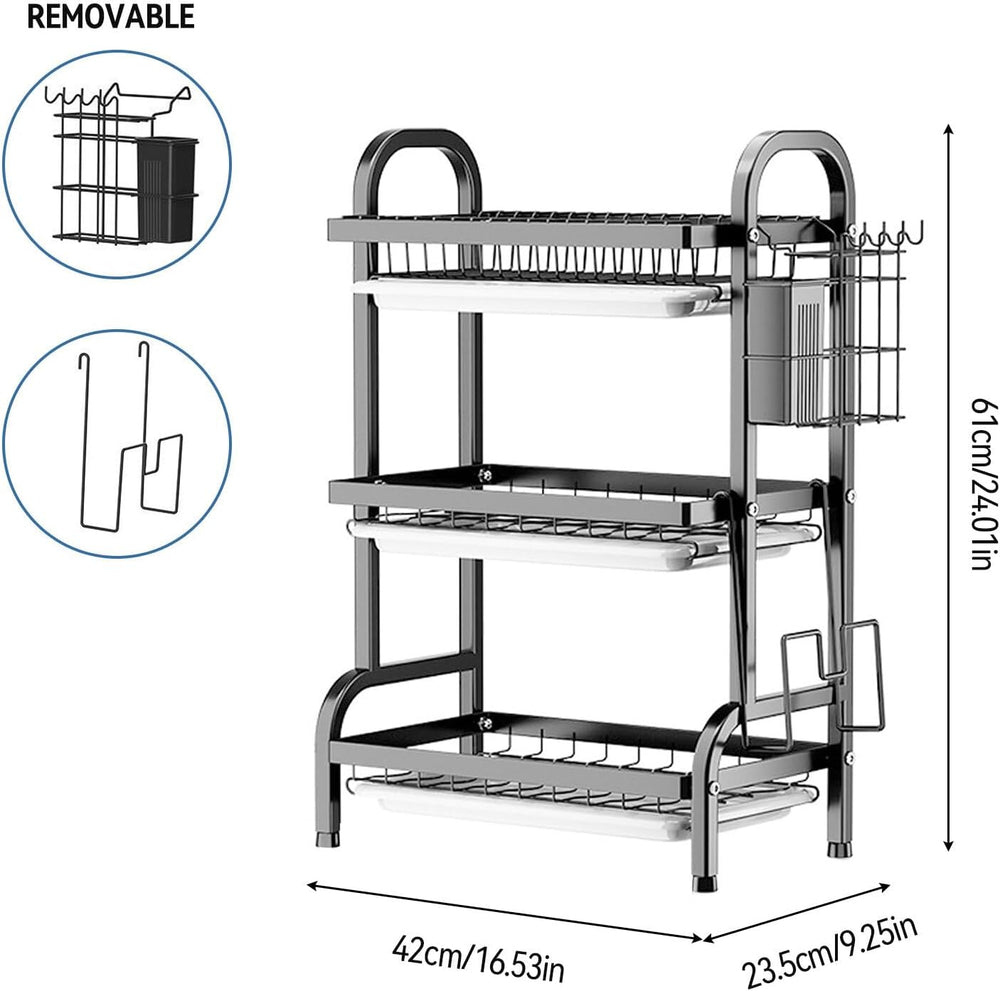 KUK 3 Tier Dish Drying Rack, Stainless Steel Over The Sink Dish with Drain Tr...