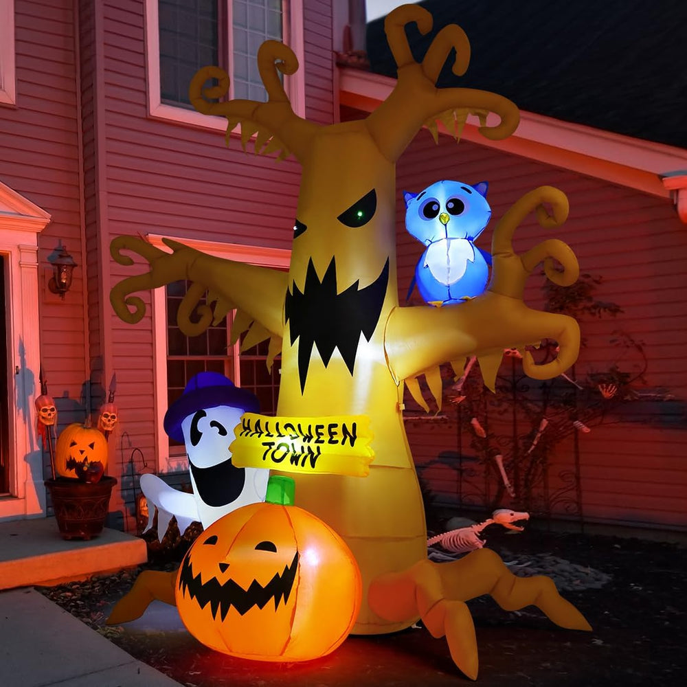 GOOSH 8 FT Halloween Inflatables Dead Tree Outdoor Decorations with Owl Ghost...