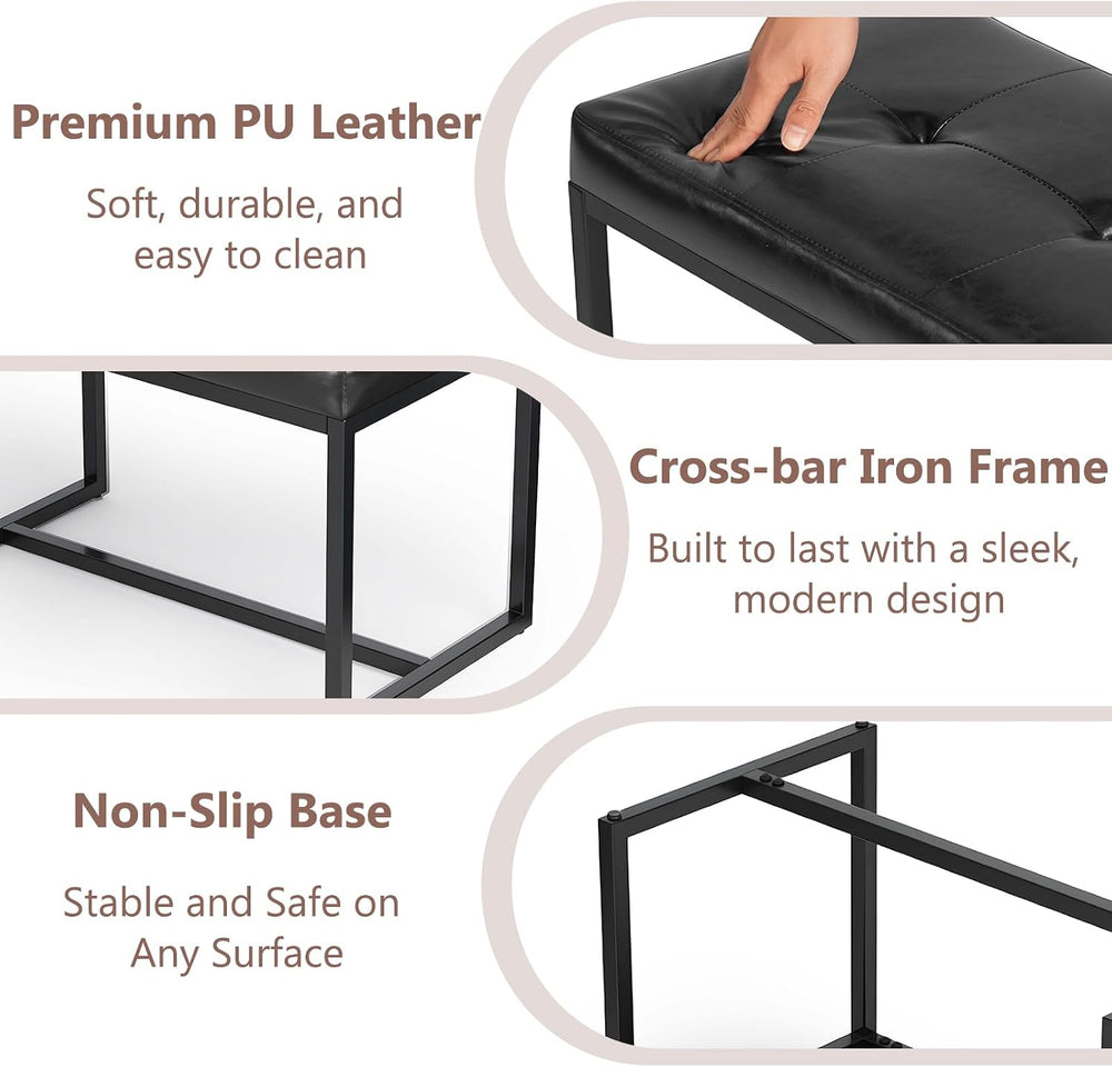 Modern Leather Ottoman Bench, PU Leather Vanity Stools Chairs with Metal Fram...