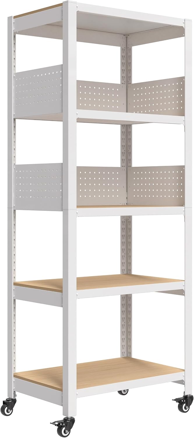 HOMEDANT House White 24" W 5 Tier Rolling Pegboard Storage Cart Wheels