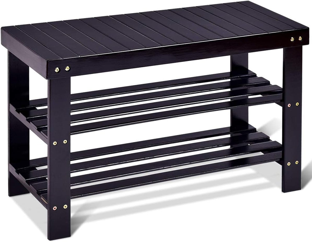 GOFLAME Shoe Bench Rack, 2-Tier Bamboo Seat Storage Shelf, Free Standing Shoe...