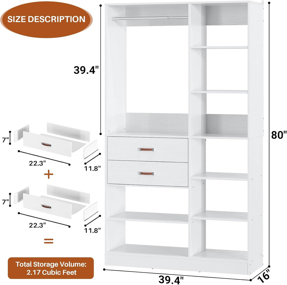 Armocity Freestanding Closet System, 40 Inches Stand-Alone Wardrobe with 10 S...
