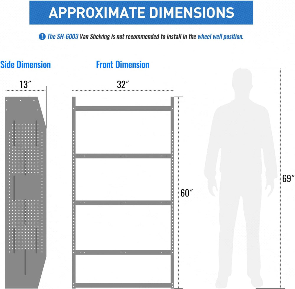 AA Products SH-6003 Steel Mid/High Roof Van Shelving Storage System Fits Tran...