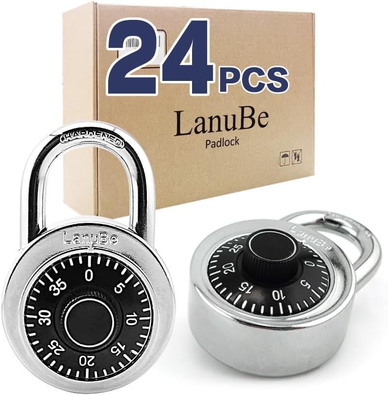 LanuBe Lock Standard Dial Combination Padlock 24 Pack Wide 2-in Black Dial