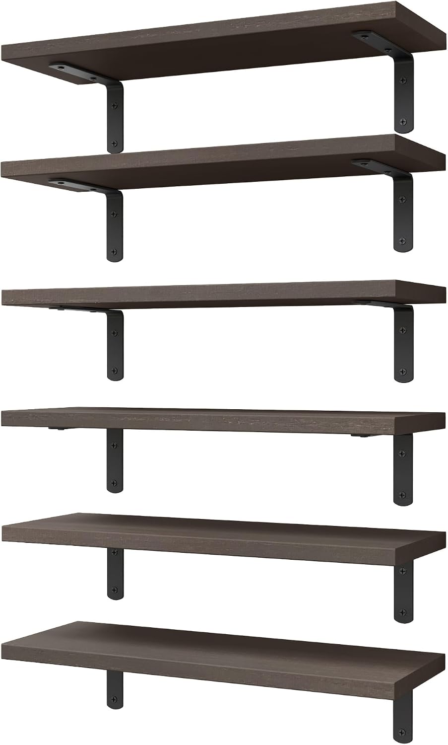 WOPITUES Floating Shelves Set of 6 for Wall Decor & Storage, Dark Brown