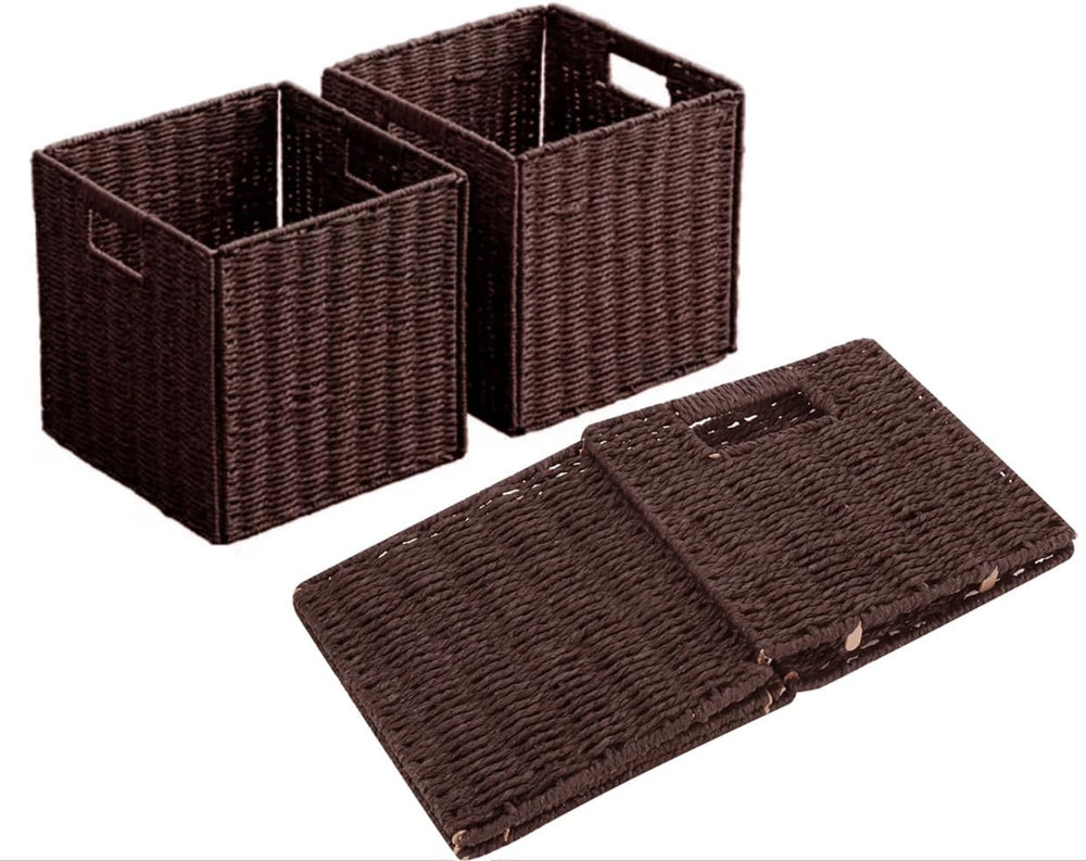 10.5x10.5in Storage Baskets Set of 3 Dark Brown Paper Rope Woven Baskets,Fold...
