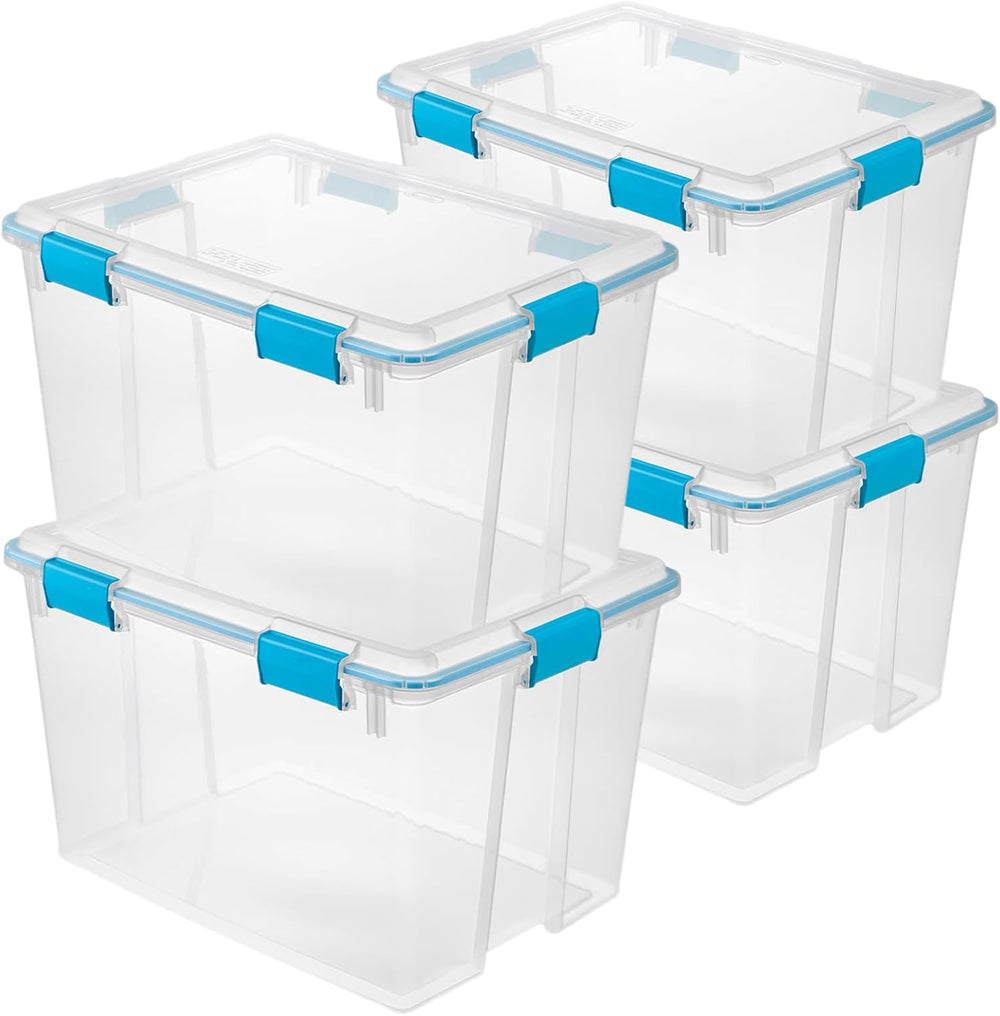 Sterilite Gasket Storage Box with Lids for Home & Office, 80 Quart, 4-Pack