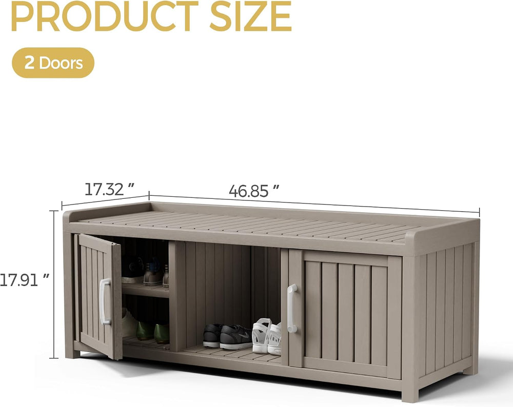 Storage Bench - Waterproof Resin Shoe Bench with Adjustable Shelves - Indoor ...
