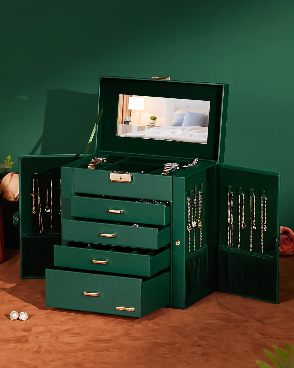 Homde Large Jewelry Box for Women: 5-Layer Organizer with Lock for Dresser